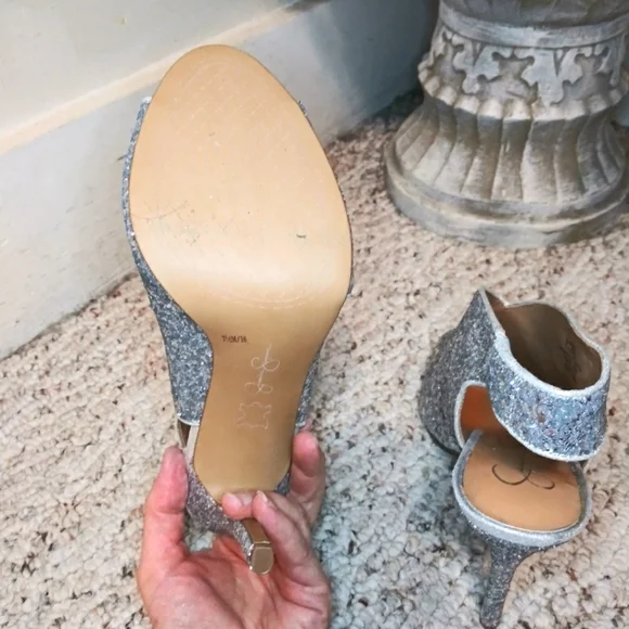 Jessica Simpson Jourie Sparkly Silver Glitter, Peep Toed Stiletto Heeled Shootie - Picture 10 of 12